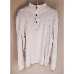 Tasso Elba Mens Large White Mock Ribbed Knit 1/4 Zip Pullover Sweater Supima